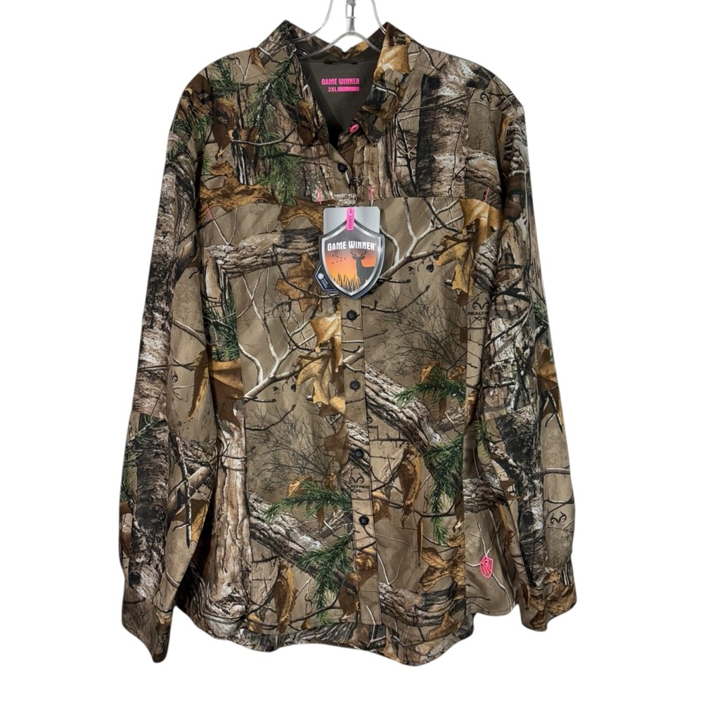Game Winner Women's Dura-Cool Camo Camouflage Button Down Shirt Hunting 2XL NWT